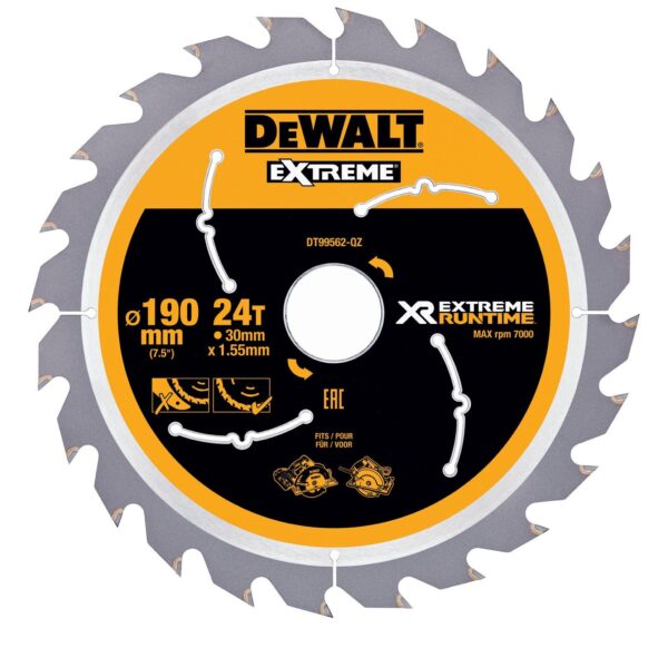 DEWALT DT99562 XR Akku-Handkreissägeblatt 190x30x1,38 mm 24 WZ/FZ 25° für Holz