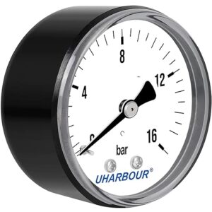 UHARBOUR Manometer Wasser 0-16 Bar, Manometer 1/4 Zoll, Manometer Druckluft Halterung auf der Rückse