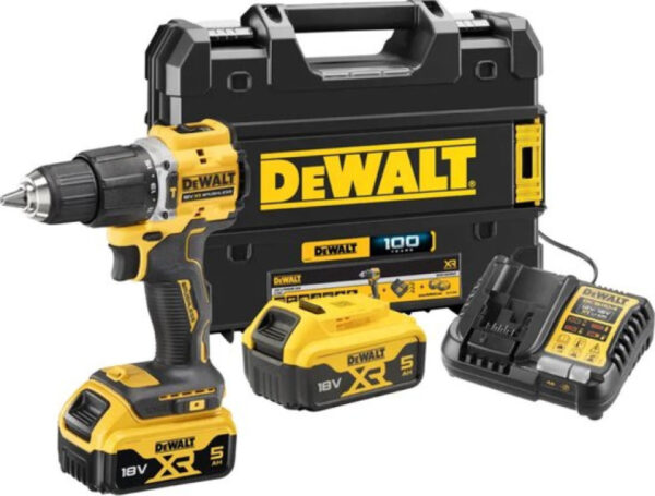 DEWALT XR 18V Schlagbohrmaschine - 2 x 5,0Ah Akkus - Ladegerät - 5m Maßband - Schrauberkoffer