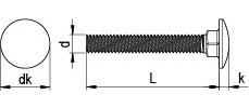 Schlossschraube RN 603 , Halbrundkopf, M 8 x 80 mm, Vollgewinde, Edelstahl A2, gebeizt, passiviert,