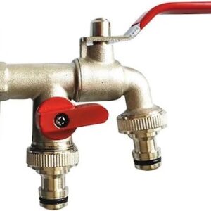 Doppel 1/2 Zoll Messing-Wasserhahnanschluss, 1000 l Tank-Adapter-Wasserhahn, Regenwasser-Sammelhahn