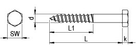 Holzschraube DIN 571 , Sechskantkopf, 10,0 x 70 mm, Teilgewinde (L1), SW 17, Edelstahl A2, gebeizt,