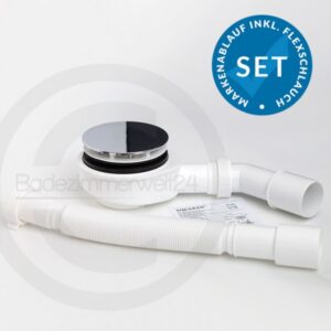 Aquabad® extraflache Ablaufgarnitur für Duschwannen inkl. Ablaufbogen und FlexanschlussAquabad
