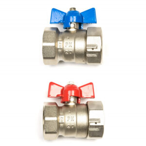 Kugelhahnset 1" IG / IG - rot / blau mit Verschraubung