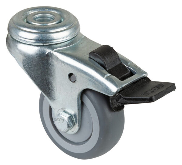 BS-R Lenkrolle 50mm m Feststeller Gummirad grau Kugell.,Rückenloch Tragkr. 50kg