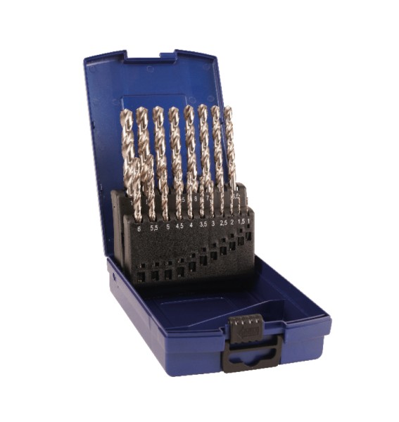 HSS-G Bohrersatz 19 tlg HM Stahlbohrerkassette 19 tlg - 1-10 mm, HSS-G, Rose Ku-Box