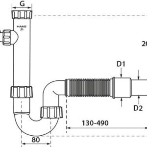 HAAS Spülen-Siphon DN40/50, 1 1/2", m flex Schl u GA, PP, w