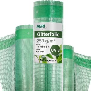 AGRI plus Gitterfolie 1,5 x 1 m auf Rolle I Stabile 250 g/m² Gewebeplane mit Nagelrand I Transparen