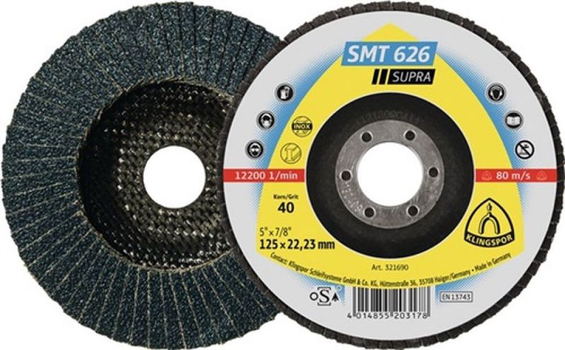 KLINGSPOR Fächerscheibe (Ø 125 mm Körnung 60 6° konisch / INOX Zirkonkorund