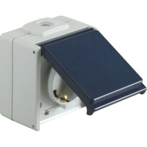 Schutzkontaktsteckdose, 1-fachIP54, stahlblau ohne Kinders.