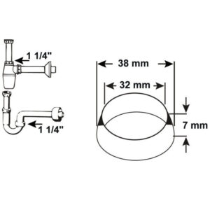Kunststoff-Keildichtung 11/4" 38 x 32 x 7 mm  passend für Sifon-Tauchrohre (Geruchverschlüsse).