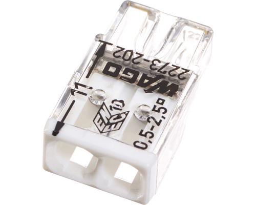 Wago 2273-202 COMPACT Verbindungsdosenklemme 2,5 mm² 2-Leiter weiß Steckklemme 1 Stück