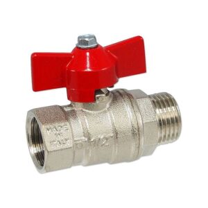 Kugelhahn 1/2'' IG x 1/2'' AG - DN 15 - Messing vernickelt - mit Flügelgriff rot