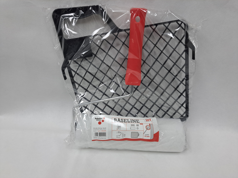 Schuller BASELINE-R,Farbwalze, 24cm mit 6 mm Bügel und Abstreifgitter, f. Wandfarbe, rauer Untergrun