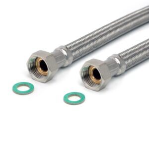 Flexschlauch 1/2"ÜM x 1/2"ÜM,  20 cm hoch flexibler Panzerschlauch mit Trinkwasserzulassung