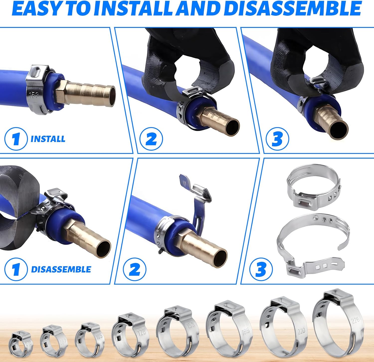 8,8-10,5 mm Schlauchschellen Edelstahl, Verstellbare Ohrschellen