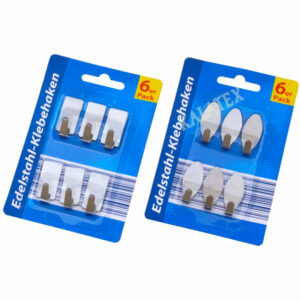 Klebehaken Edelstahl 6er Pack, 2-fach sortiert, oval ca. 17x30 mm, rechteckig ca. 15x30 mm, auf Blis