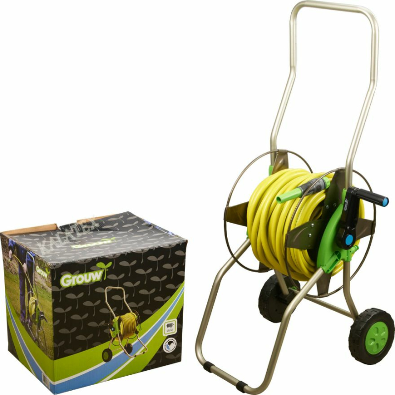 Schlauchwagen Kunststoff & Metall,25 m Schlauch 1/2 Zoll, Gartenschlauch Anschluss 1/2 Zoll, mit Auf