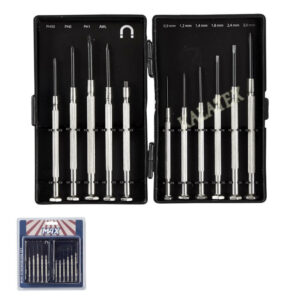 Uhrmacherset 10 teilig, in Kunststoffklappbox, 5 x Kreuzschlitz und 5 x Schlitz