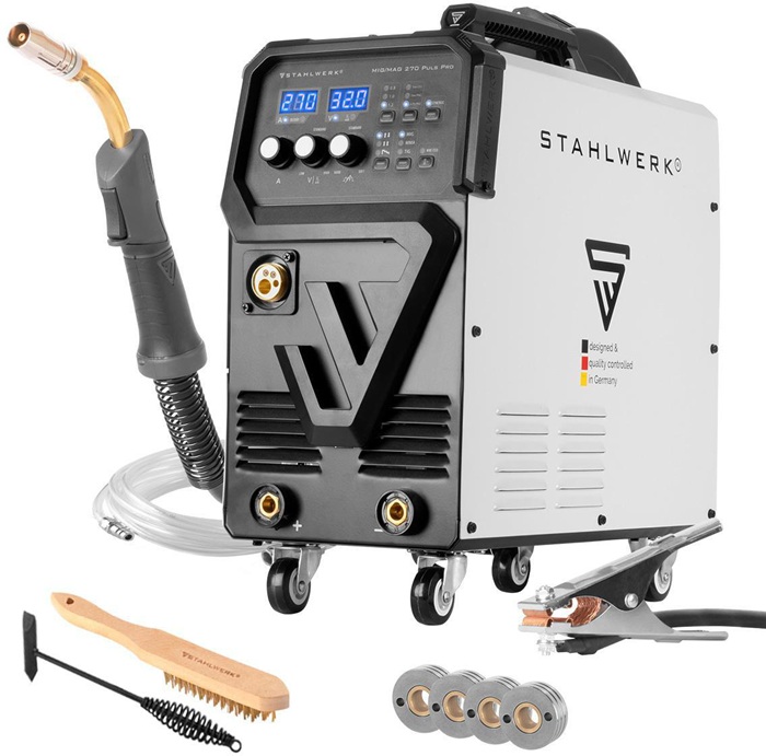 Schweißgerät MIG MAG 270 Puls Pro | 4-in-1 Schutzgas-Schweißgerät mit Pulsfunktion | 270 A, synergis